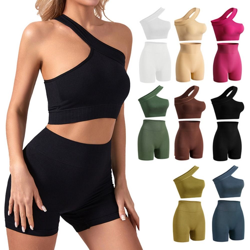 Seamless Ribbed Workout Tank Top - Set da allenamento casual senza cuciture
