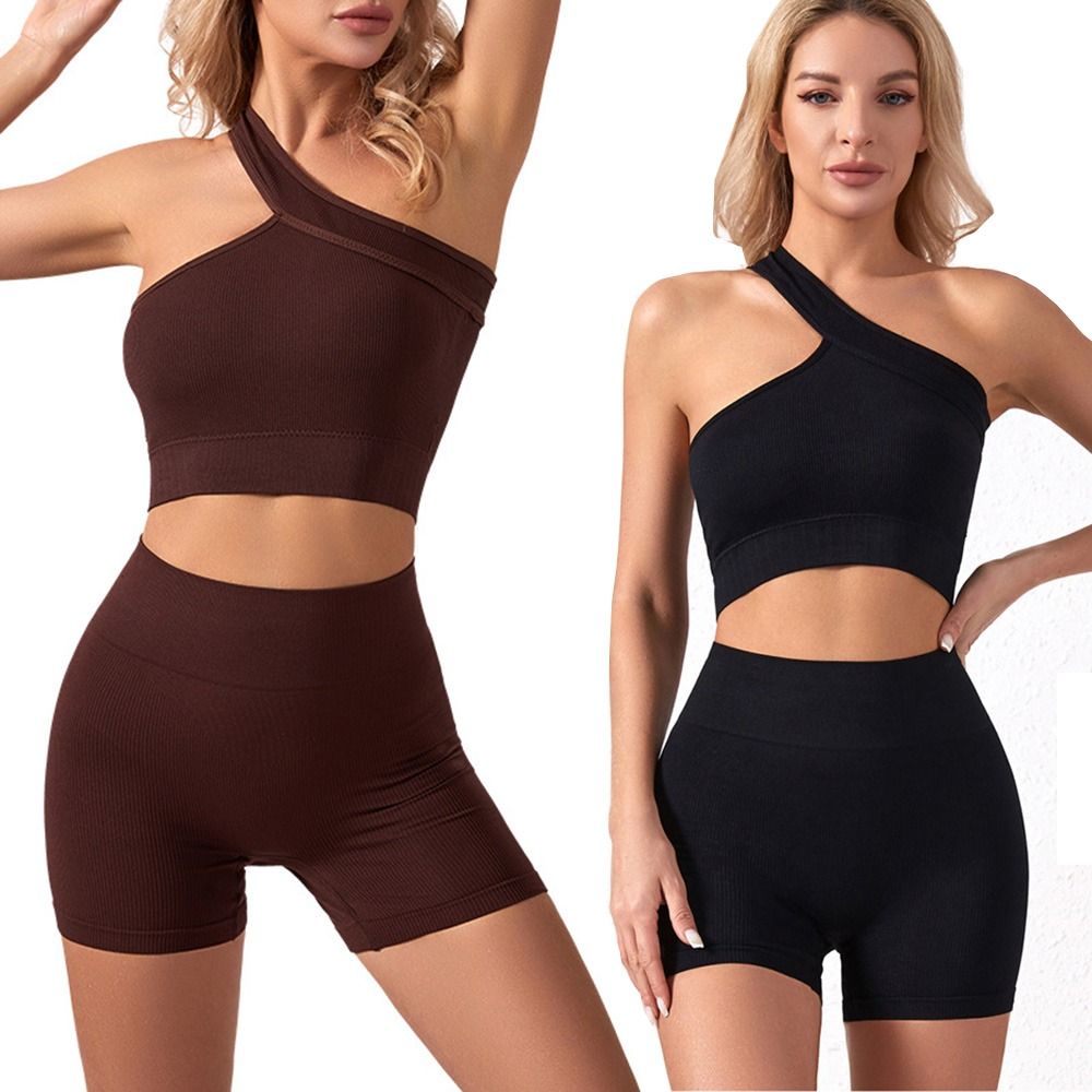 Seamless Ribbed Workout Tank Top - 2 Pezzi Set Sportivo Casual Senza