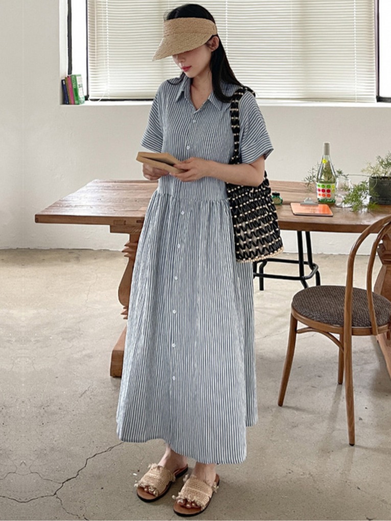 Abito chemisier a righe stile  - Korean Style A Line Shirt Dress recensione e prezzo