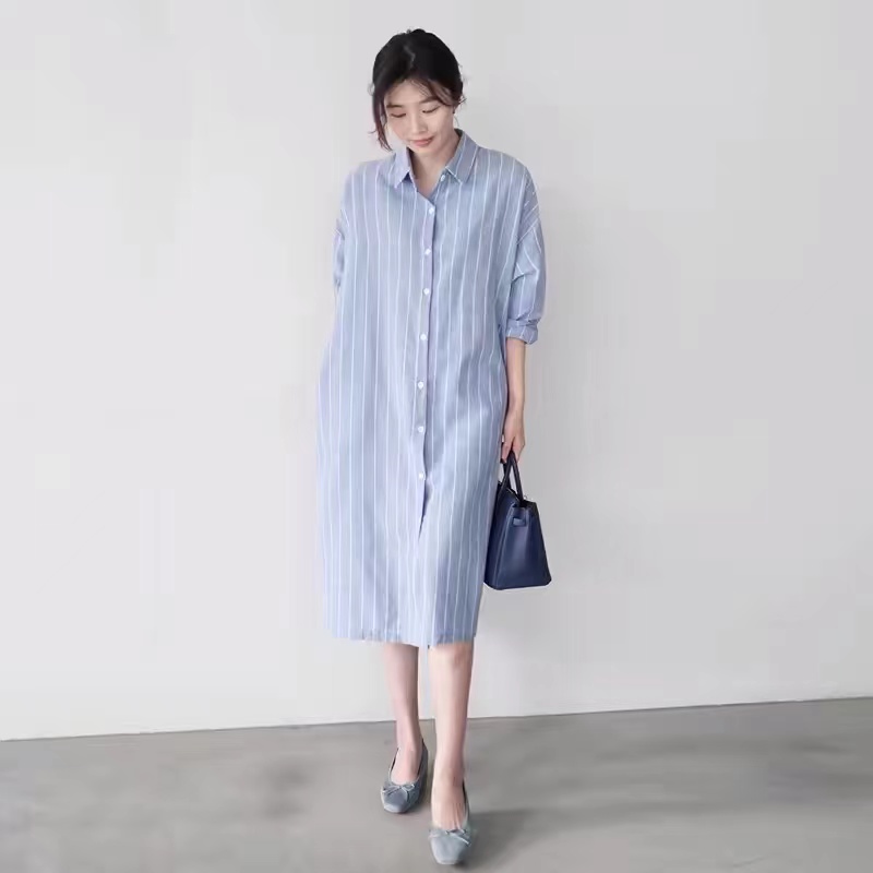 Abito Camicia a Righe Blu da D - Korean Style A Line Shirt Dress recensione e prezzo